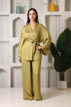 MiSaanjh kimono and pyjama set in soft satin
