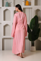 Back view of MiSaanjh pink satin robe 
