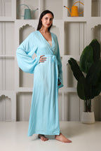 MiSaanjh blue satin robe with relaxed fluid silhouette
