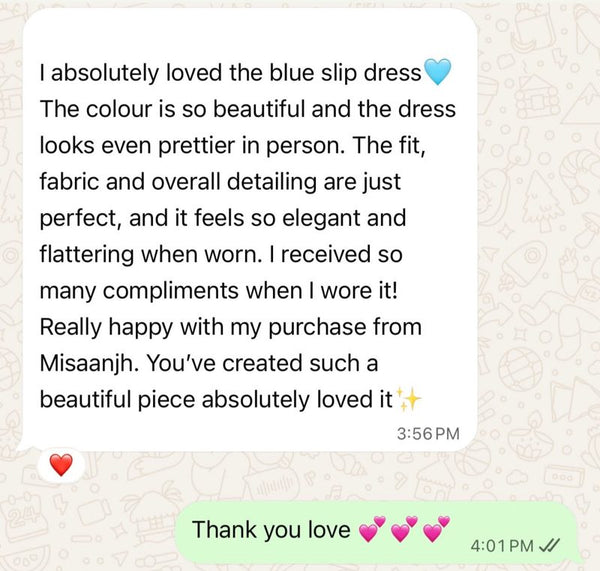 Customer message about the MiSaanjh blue slip dress