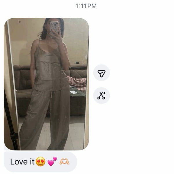 Customer photo wearing the MiSaanjh camisole and pyjama set