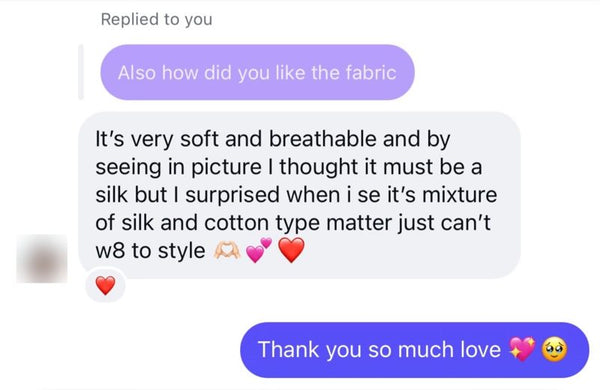 Customer message about the soft breathable fabric