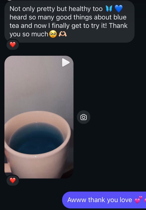 Customer message and photo of the MiSaanjh blue bedtime tea